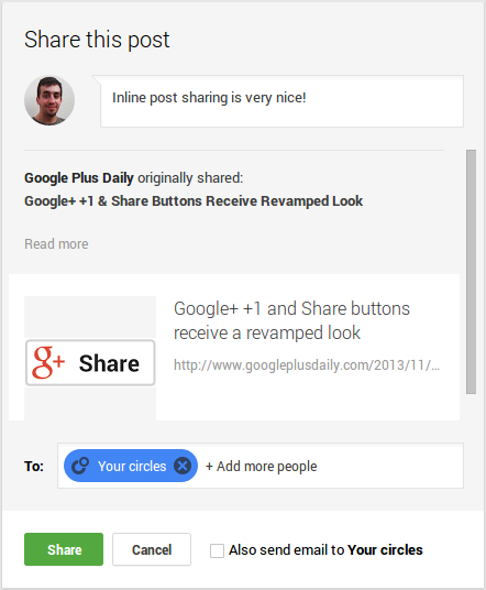 Google+ Removes the Popup Share Box, Brings In the Post Sharing Inline Feature!