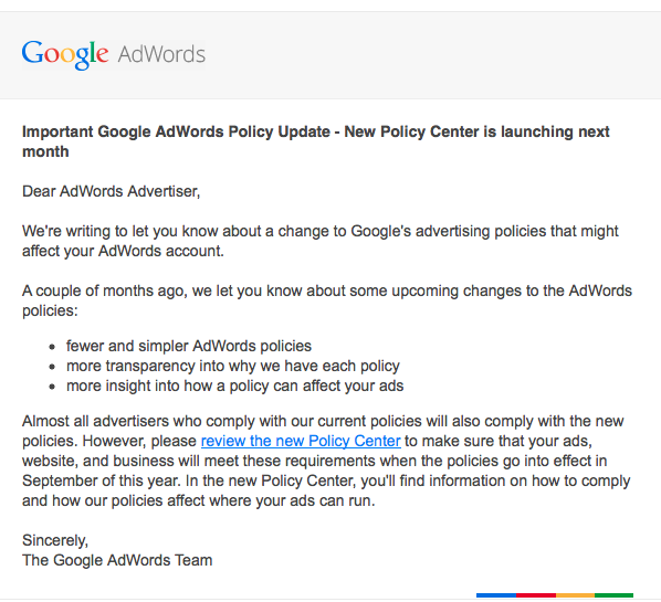 Google to Launch New & Advanced AdWords Policy Center in September
