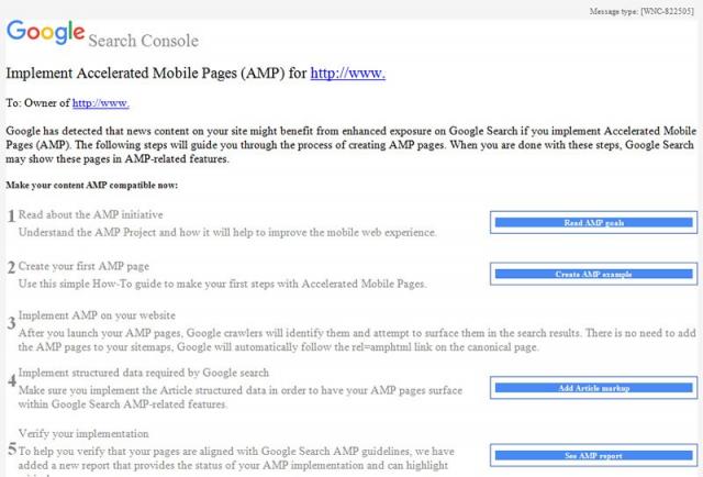 Google Sending Notifications To Go AMP Through Search Console