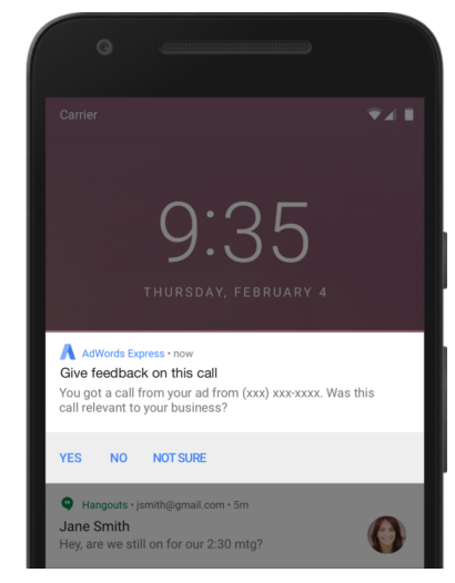 Google AdWords Express now offers push notifications for missed calls