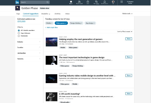 LinkedIn Recommends The Best Contents To Company Pages For Sharing
